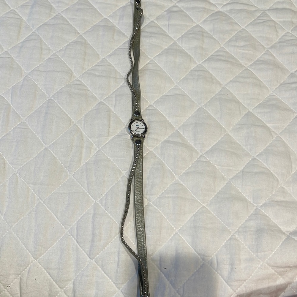 Sage green leather wrap watch